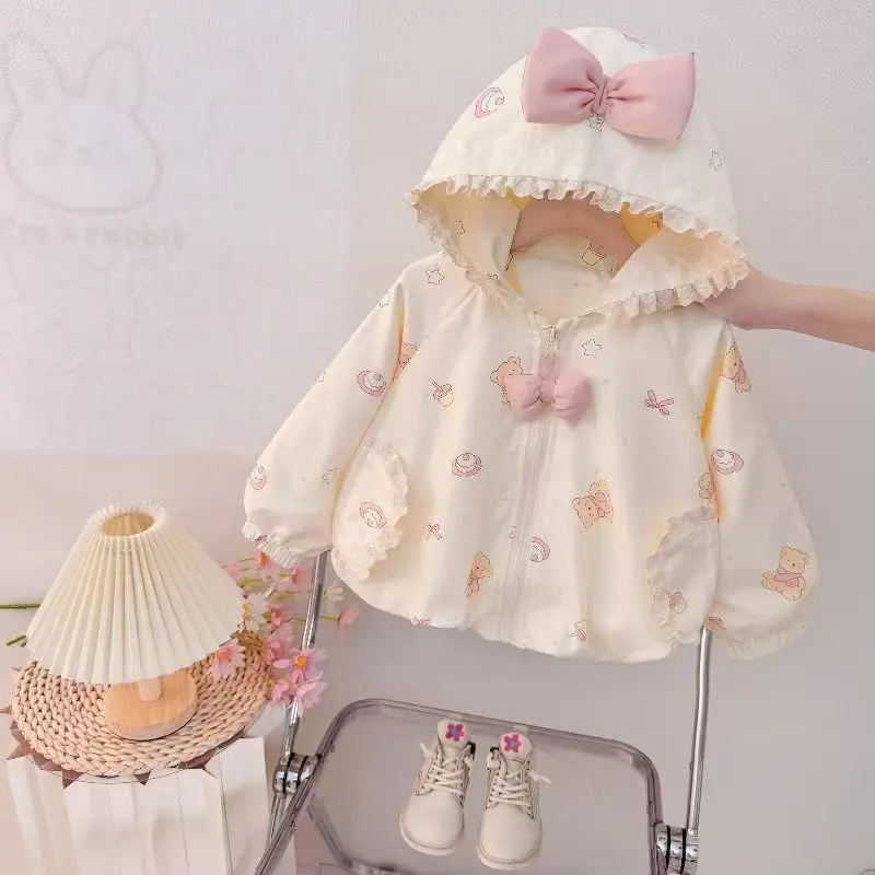 2026 Autumn Fashion Baby Coat Clothing Girls Lovely Floral Bow Coat Full Zip Hooded Children Jackets Kids Outfits 1-5 Years