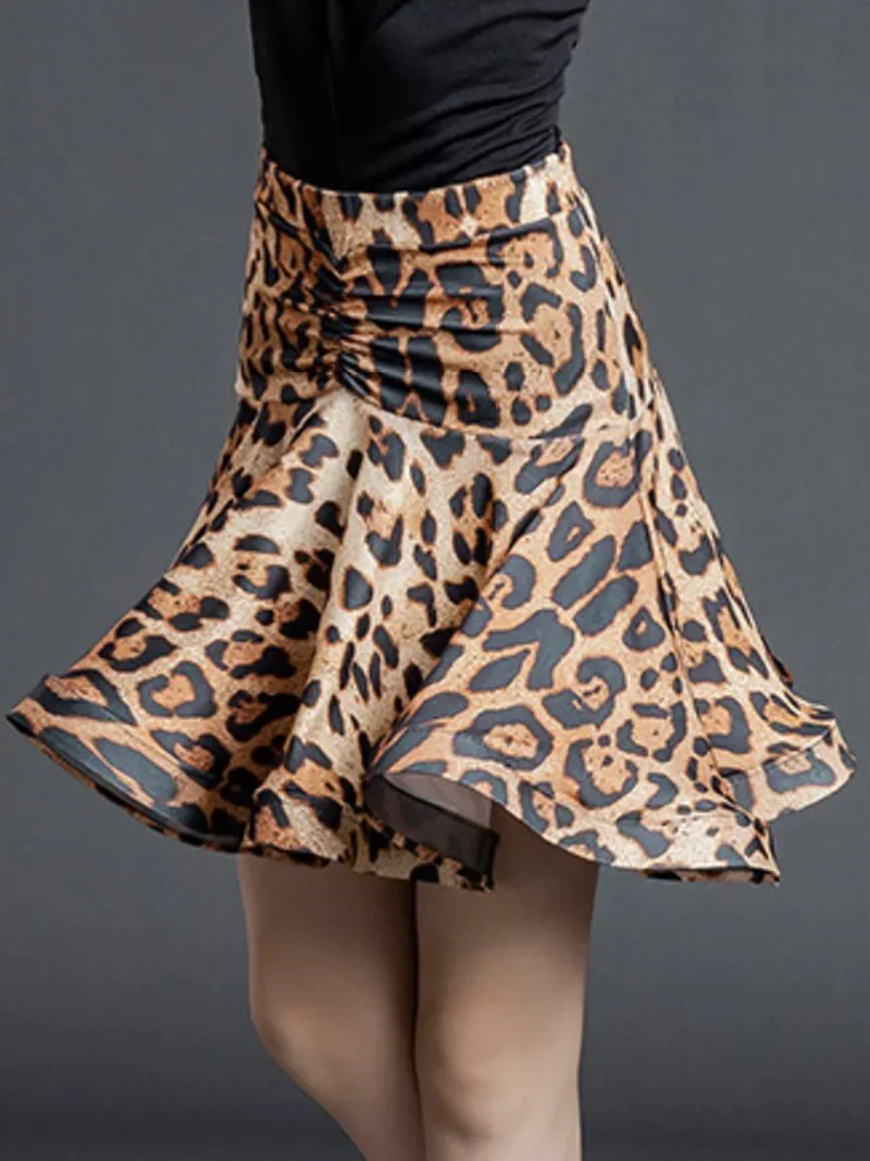 Children Leopard Latin Dance Skirt Kids Girls Dancerwear Autumn Winter Velvet Training Dancing Dress Stage Performance Costume