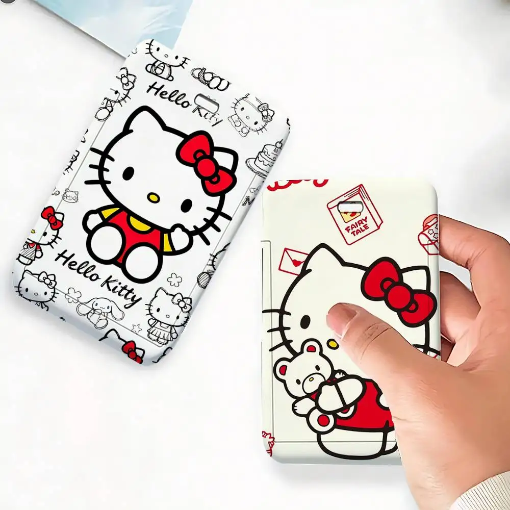 Cute H-Hellos Kittys 1 Card Holder, Leather Card Storage Box, Key Chain, Access Tag Holder, ID Card Holder, Key Chain