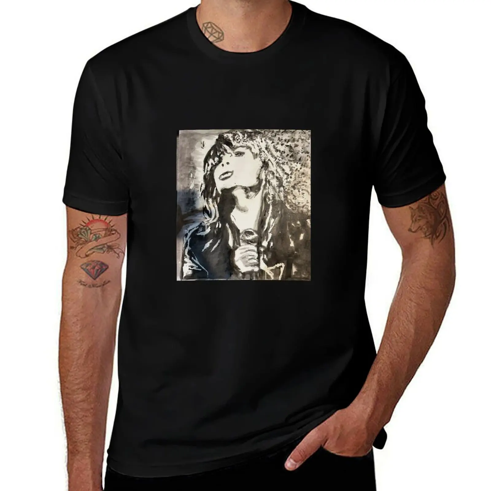 A Fruitcake black and white ink painting of the Divinyls awesome Chrissy Amphlett T-Shirt anime clothes blue archive t shirt men