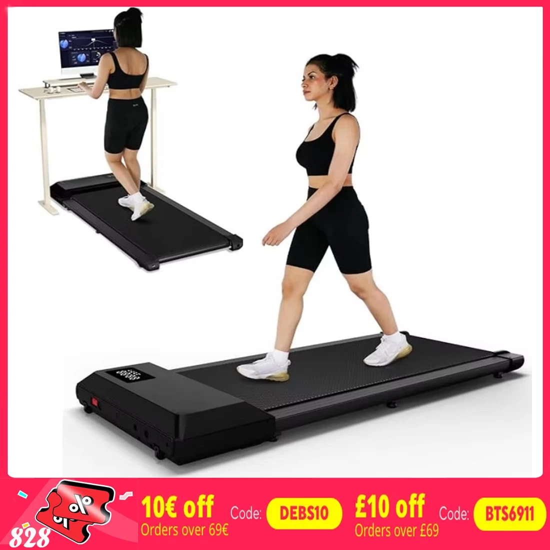 300 Ibs Tragkraft 2,5 PS 2-in-1 tragbares Laufband für zu Hause mit ferngesteuertem LED-Display Walking Pad Laufband