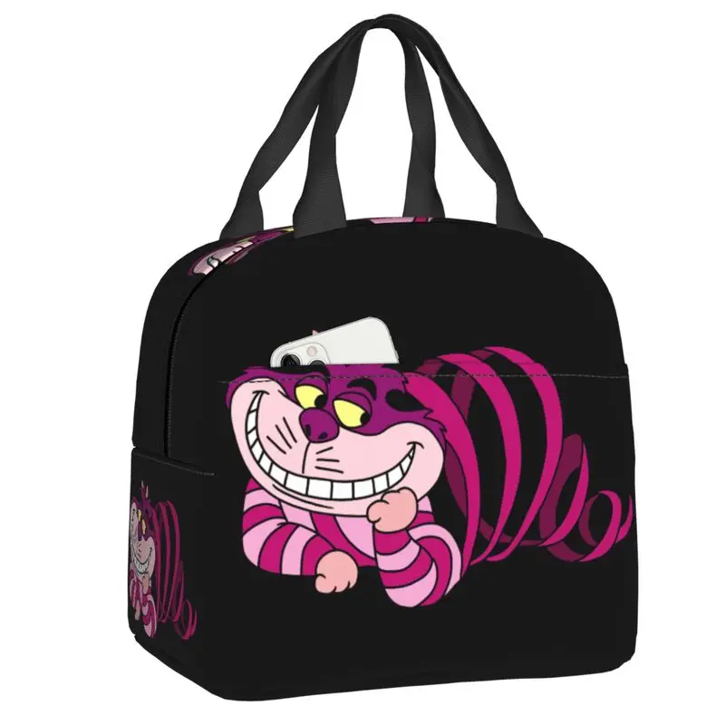 Custom Cheshire Cat Insulated Lunch Bag Portable Cooler Thermal Bento Box For Women Children Food Container Tote Bags