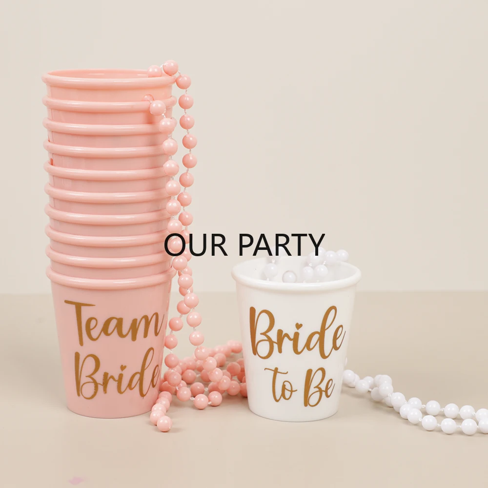 11Pcs Team Bride Drinking Cups Necklace Groom Bride To Be Shot Glasses for Bridal Shower Wedding Bachelorette Party Decoration