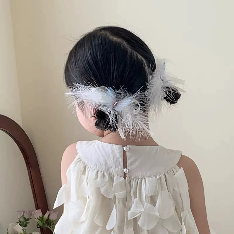 Super Fairy White Feather Hair Clip Headdress Wedding Daily Cute Butterfly Hairpins Sweet Feather Barrettes Hair Accessories