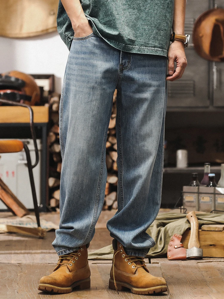 

Jir Summer Men's Slim Fit Straight Leg Jeans Lyocell Material Drapey Lightweight Classic Blue Long Pants Casual Sle