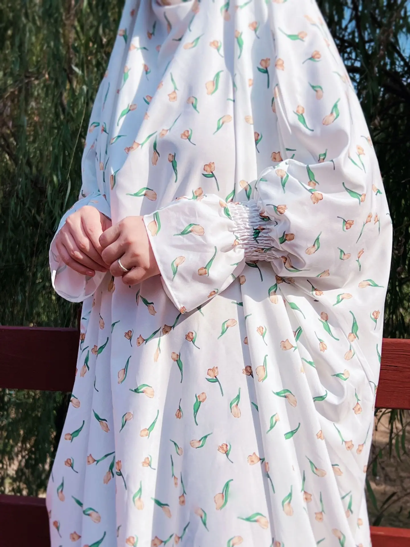 

Ramadan Eid Printed Djellaba Muslim Dress Dubai Fashion Elastic Cuff Silky Abaya Muslim Robes Islam Robe WY1283