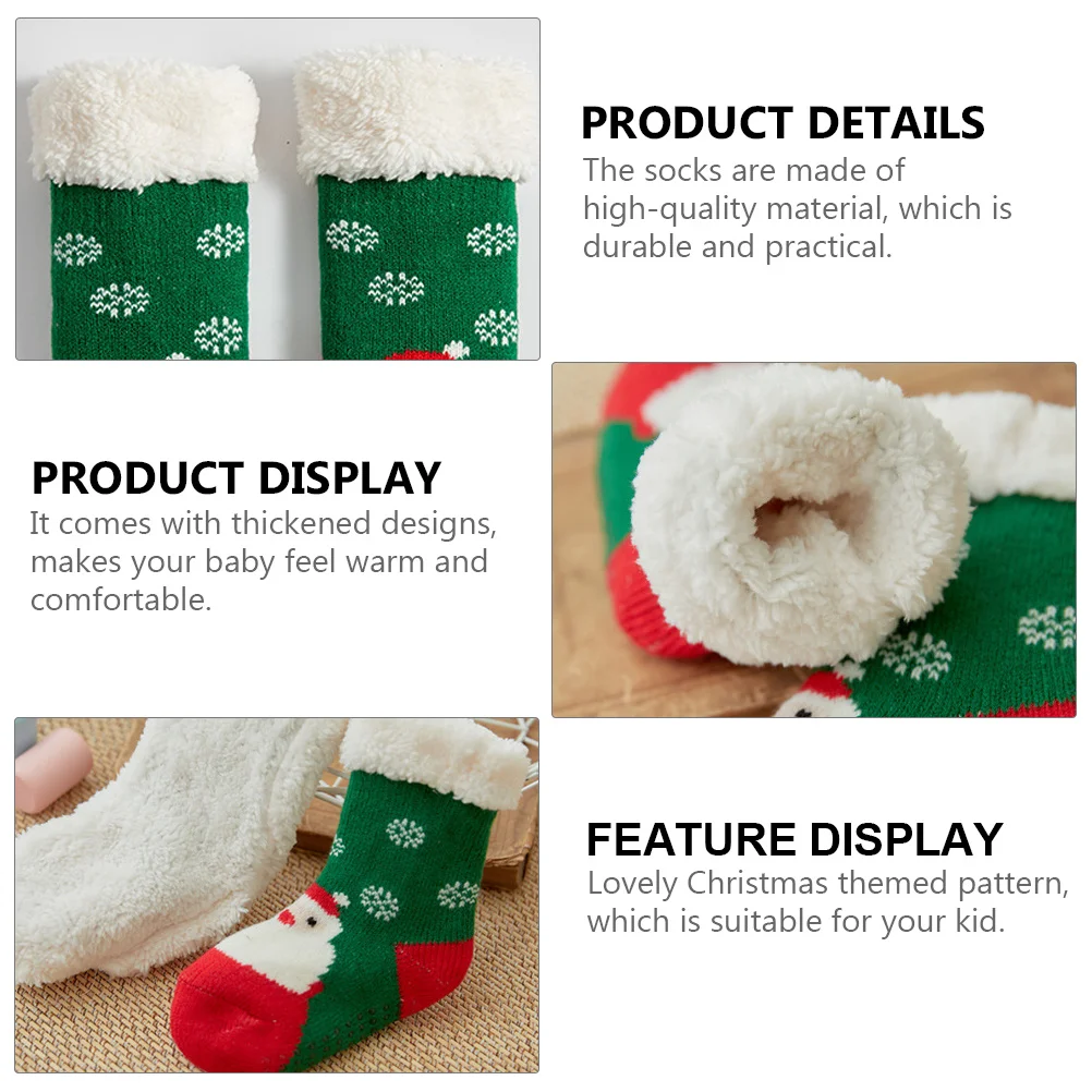 

2 Pairs Anti skid Baby Thickened Floor Design Christmas Pattern Kids Sherpa Socks Warm Non Slip Sole Short Socks