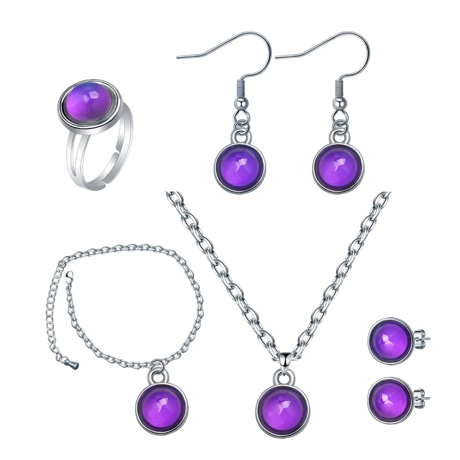 Stainless Steel Mood Jewelry Set Women’s Pendant Necklace Temperature Sensing Fashion Jewelry for Daily and Gift Use