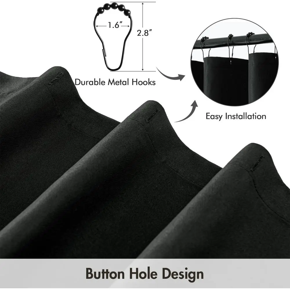 エクストラロングリネンシャワーカーテン、72x108、頑丈な12個のフック付き、防水性と洗濯機で洗える、バスルームやホテルでの使用に最適