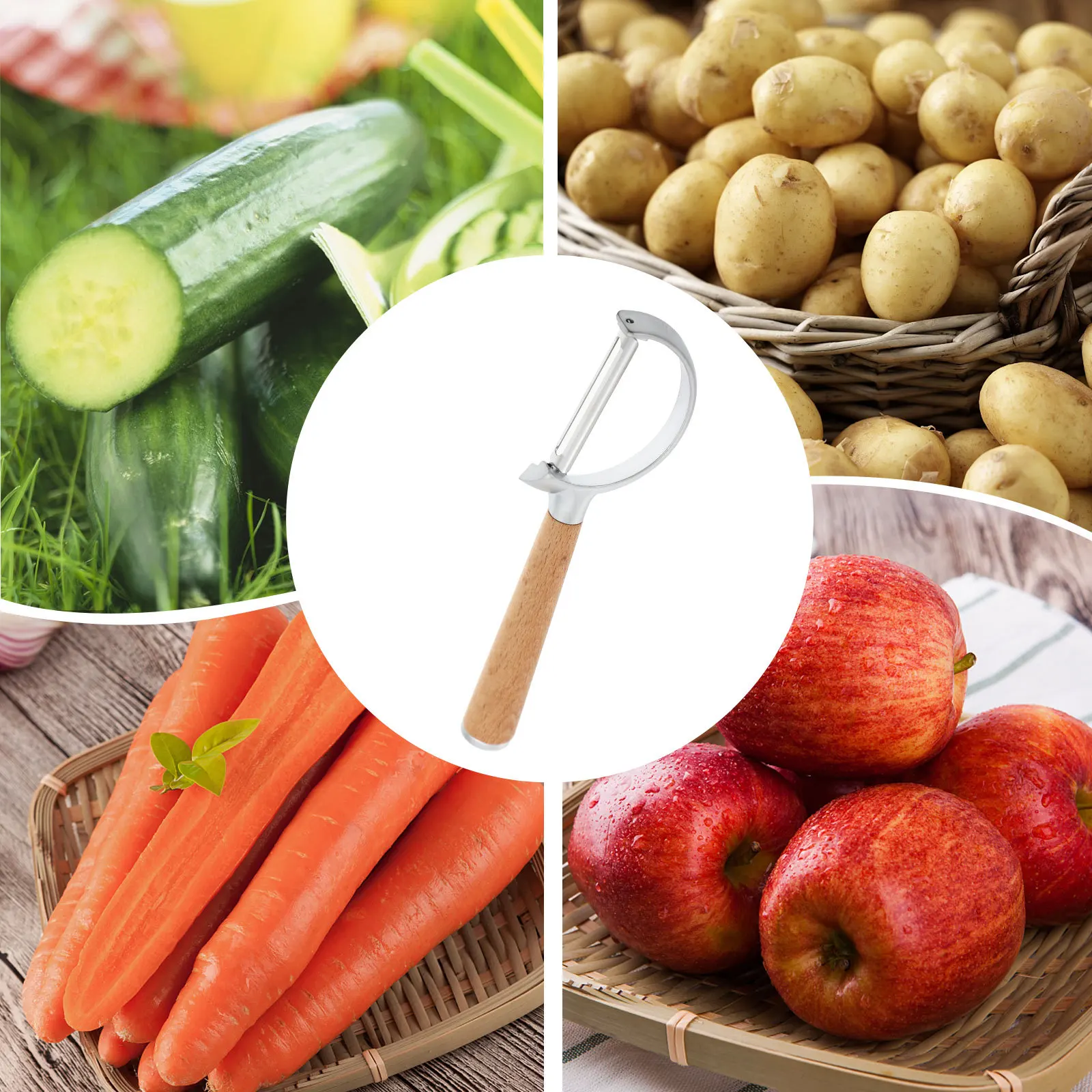 

Beech Wood Handle Stainless Steel Fruit Vegetable Peeler Kitchen Accessory Easy Use Ergonomic Design Home Restaurant Shop Tool