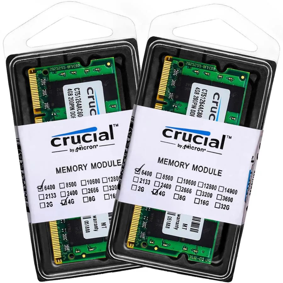 Imagem -06 - Memória Crucial do Caderno para o Computador Sodimm Ddr2 4gb 667mhz 800mhz Ddr2 Pc25300 Pc26400 1.8v 200pin para so Dimm