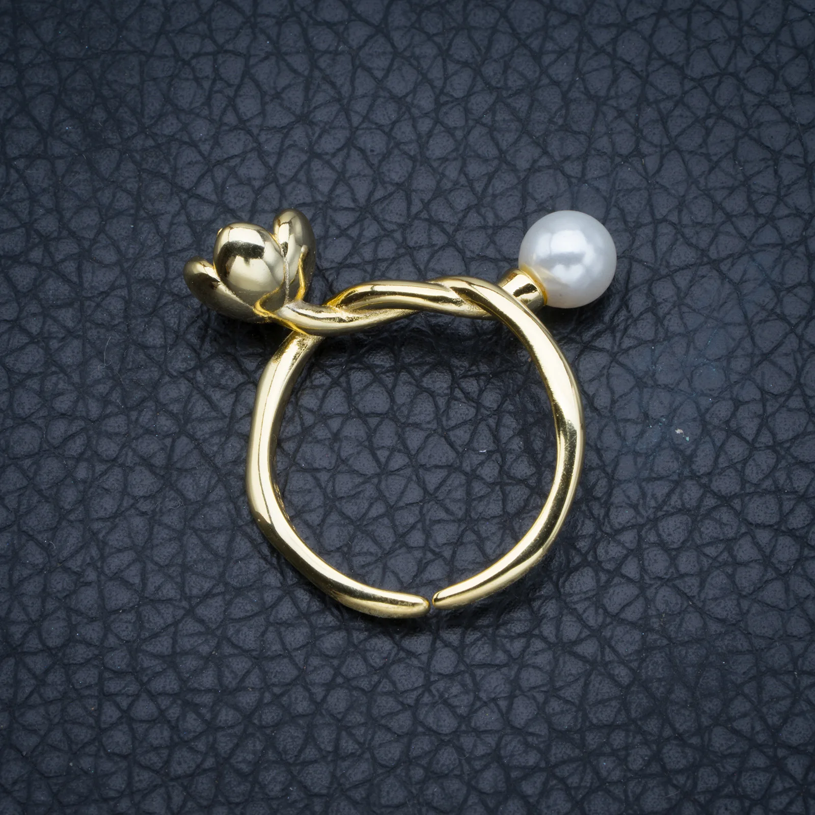 StarGems 18K Gold Plated Flower& River Pearl Adjustable Handmade 925 Sterling Silver Ring 5 C21