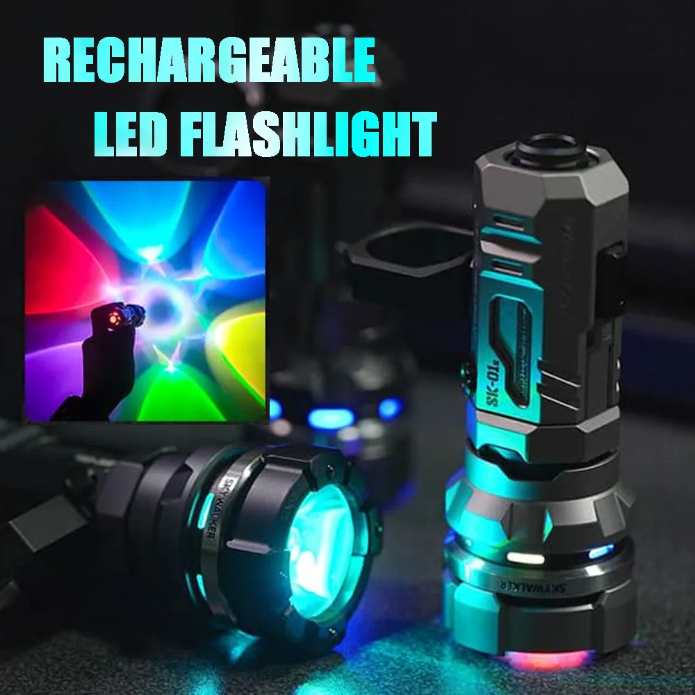 Rechargeable LED Flashlight 1600 Lumens Bright Pocket Sized Torch Fidget Gadget with Smooth Spinner Bolt Push-Release Design