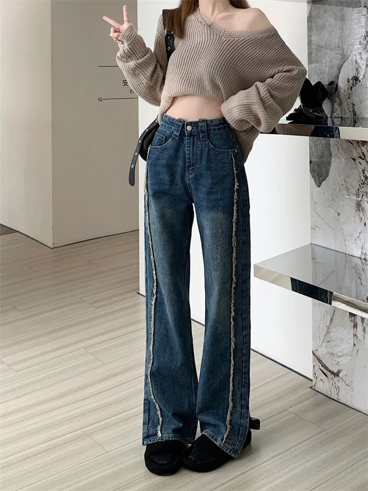 2022 Herfst Winter Jeans Vrouwen Warm Denim Broek Hoge Taille Toevallige Losse Vrouwelijke Denim Broek Wijde Pijpen Vrouw Jeans