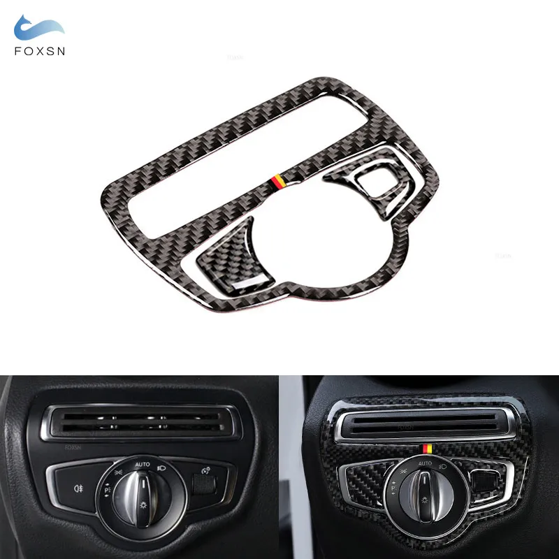 

3pcs Car Styling Real Carbon Fiber Headlight Switch Frame Cover Decor Trim For Mercedes Benz C Class W205 C180 C200 C300 GLC260