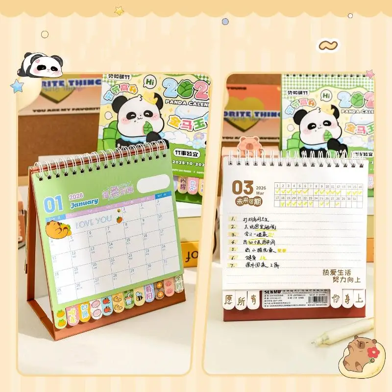

New Portable Coil 2026 Desk Calendar Capybara/Panda Desktop Decoration Mini Calendar Schedule Planner Office School Supplies