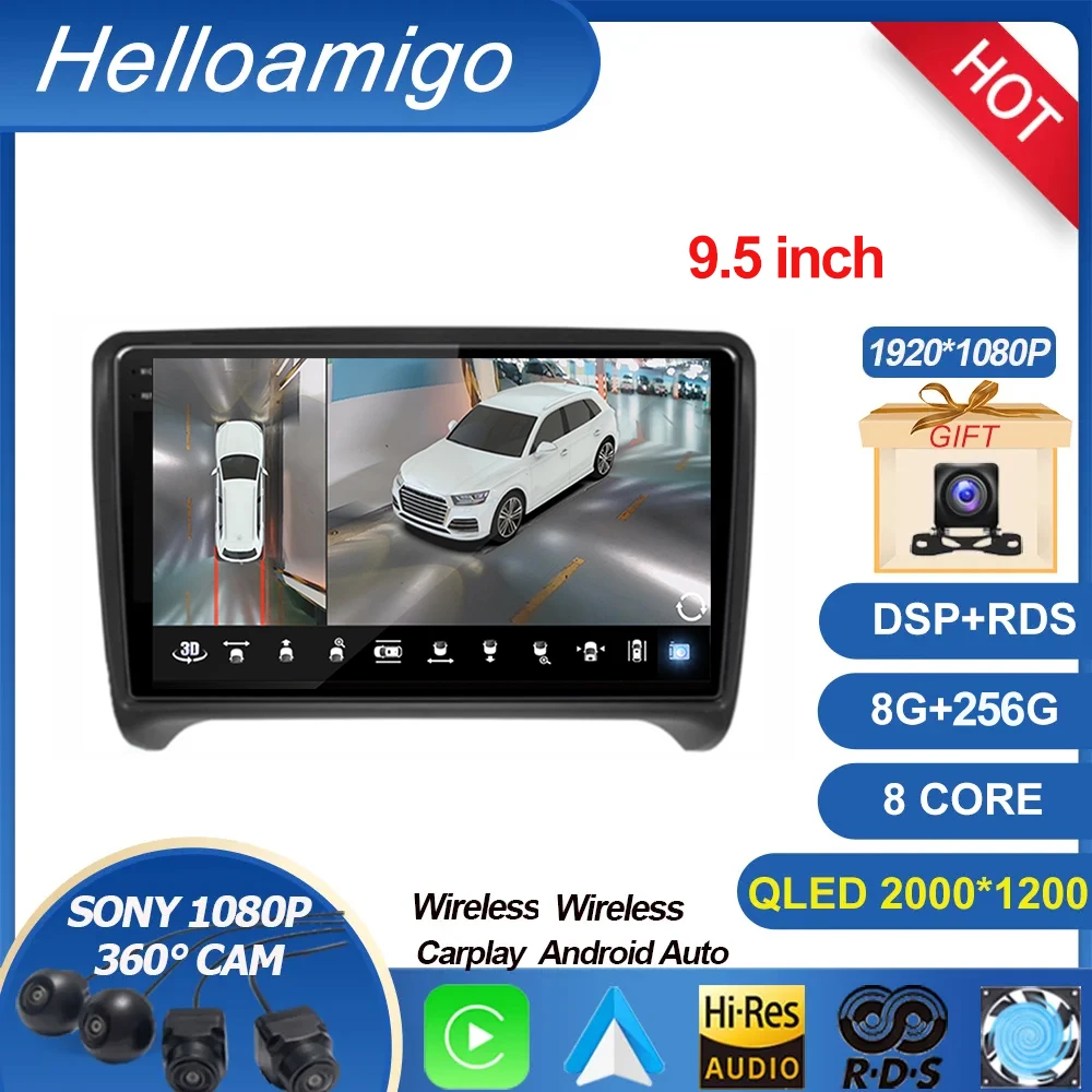 

2K для Audi TT MK2 8J 2006 - 2014 Android 13 Carplay Автомобильная интеллектуальная система Радио мультимедийный плеер WIFI Стерео GPS QLED