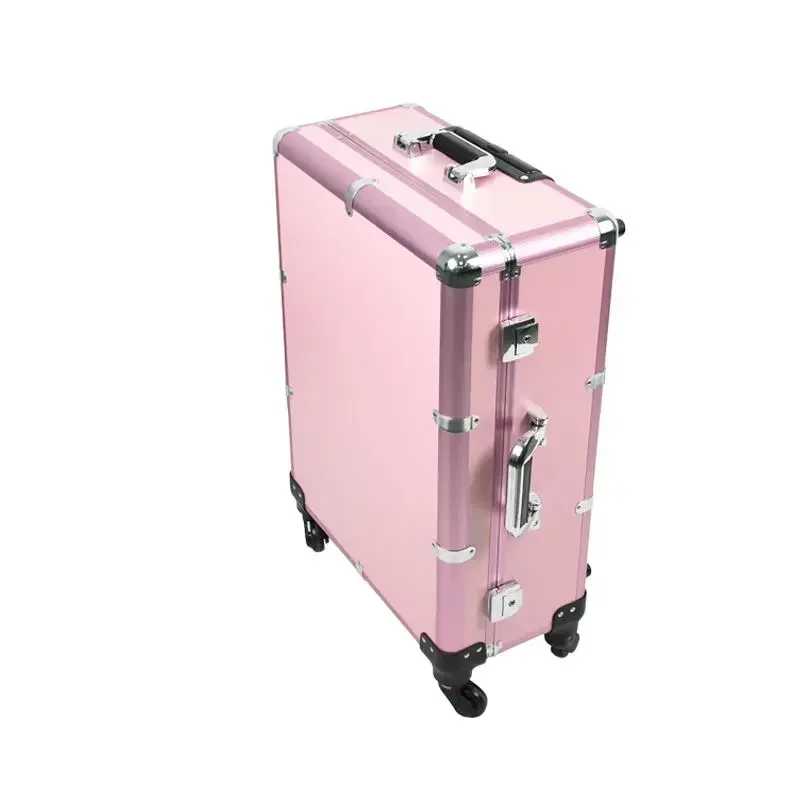 Rolling Makeup Case with LED Light Mirror Adjustable Legs Detachable Wheel Train Studio Artist Cosmetic