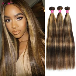 4 27 Highlight Light Yaki Straight Human Hair Bundles Ombre Colored Human Hair Extensions Brazilian Hair Weave Bundles 1 3 4 PCS