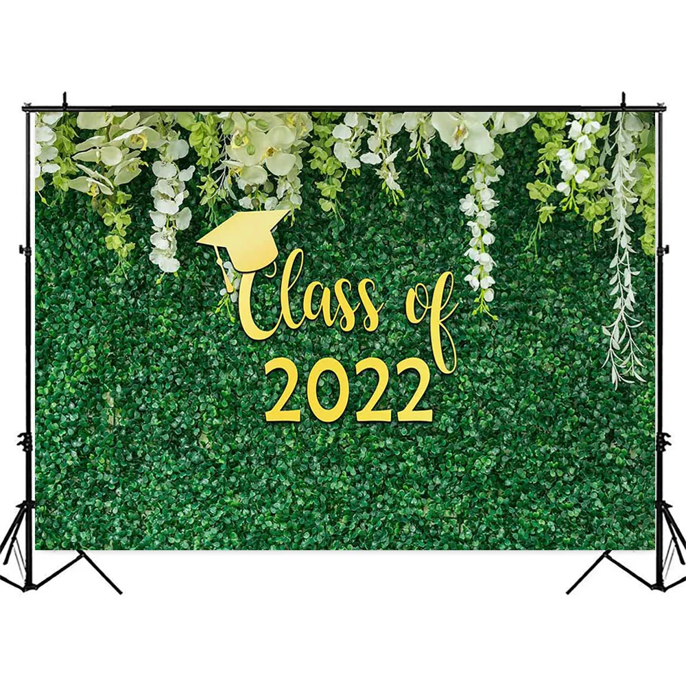 Green Leaves Themed Class of 2022 Party Background White Flowers Graduation Backdrop Decorations Grad Supplies Props Studio