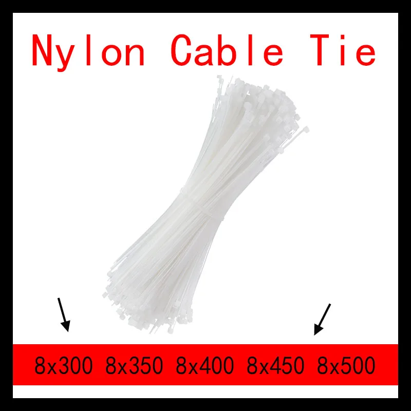 

100Pcs 300PCS 600PCS Self-locking Wire Portfolio Sale Plastic Nylon Cable Tie Fastening Ring 8x300/8x350/8x400/8x500 Zip