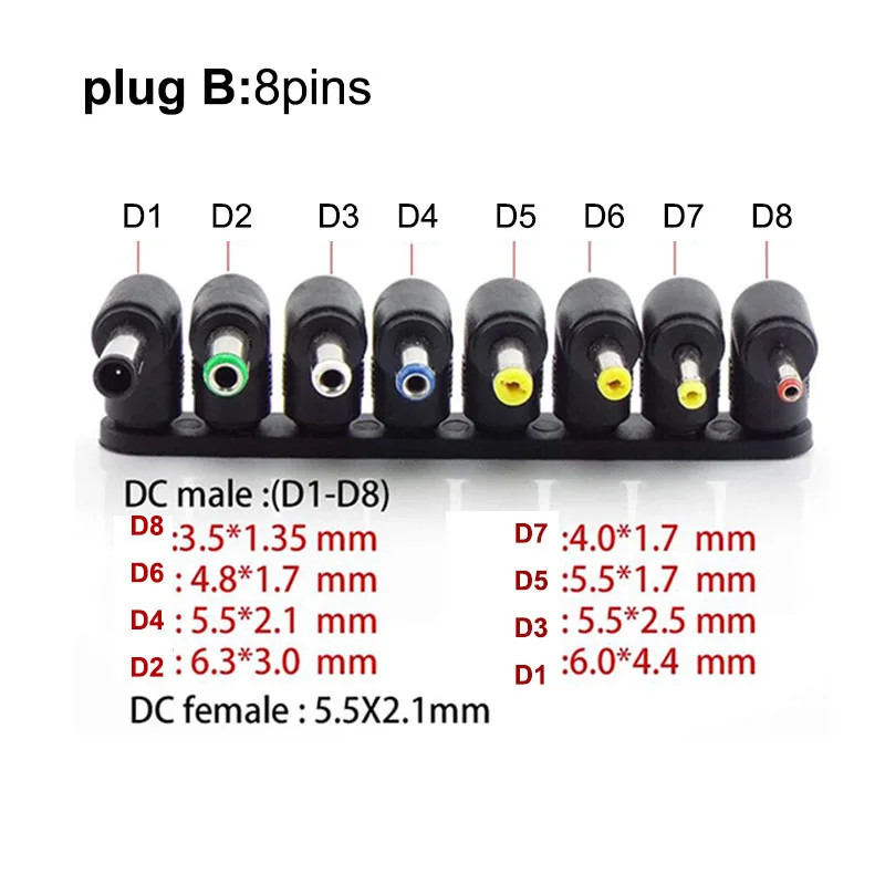 Adaptador de fuente de alimentación Universal de 5,5mm x 2,1mm DC hembra a macho AC, Kits de conectores de puntas para Lenovo Thinkpad, juegos de conectores de ordenador portátil Q1