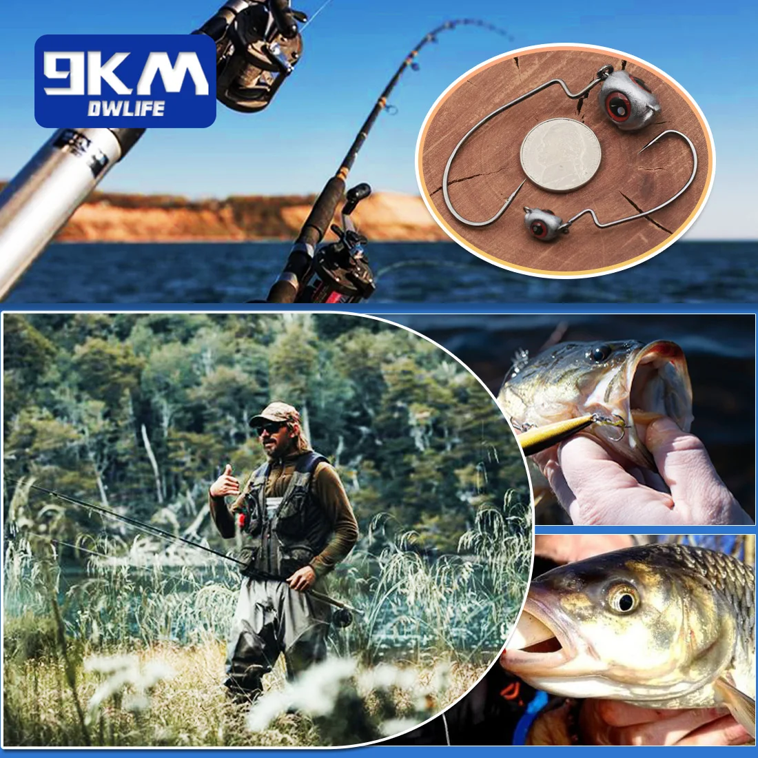 9 km 10 Stück Swimbait Jigköpfe Ewg Haken Texas Jig Kopfhaken 3D Augen Wurmhaken für Salzwasser Süßwasser – Detail 2