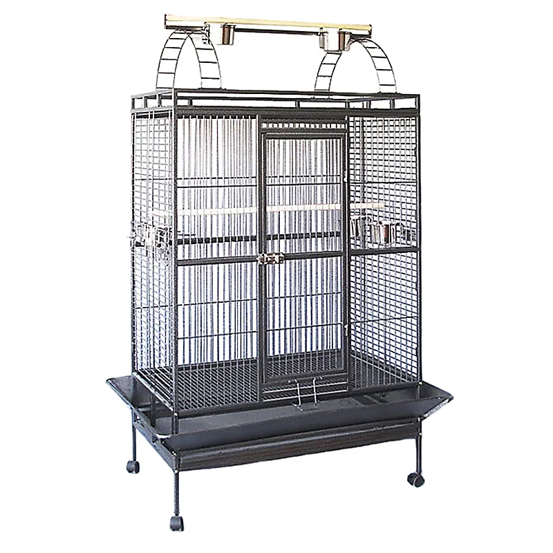 Luxury Large Parrot Cage Black Stainless Steel Metal Iron Parrot Canary Budgie Pet Bird Cage with Wheels