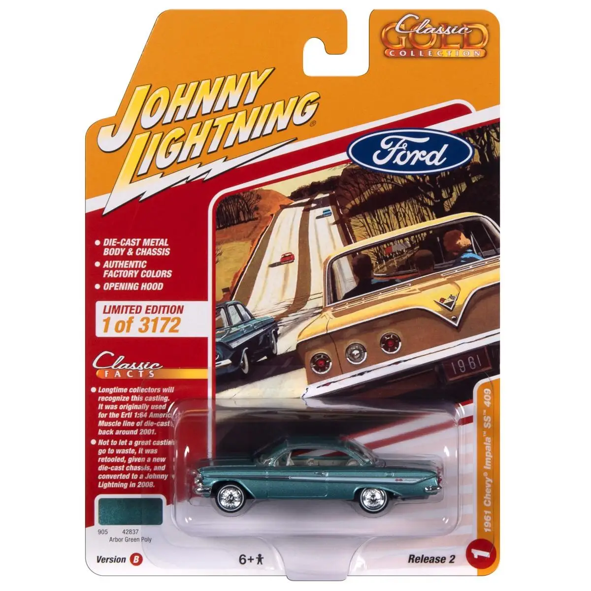 Johnny Lightning 1/64 JL  B1 1961 Impala SS 409 Arbor Green Die-cast Alloy Car Model Gold Classic Collection