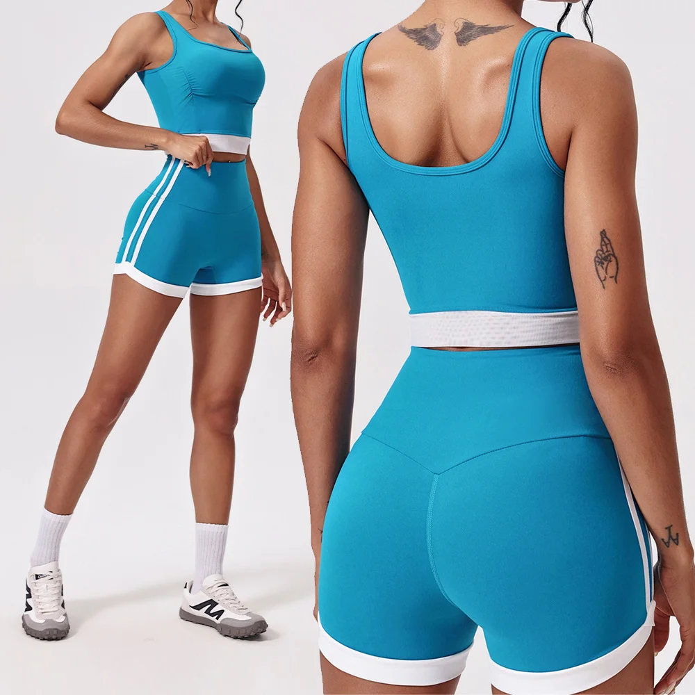 

Women Yoga Set Impact Tank Top Scrunch Sports Shorts Gym Clothes Cycling Running Fitness Set Summer Workout Outfit Sportswear