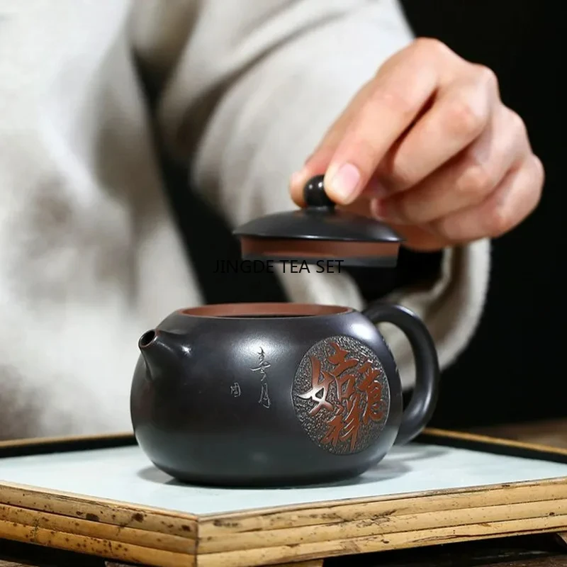 

210ml Yixing purple clay teapot original ore red clay handmade Xishi ball hole filter pot Chinese Kung Fu tea set business gift