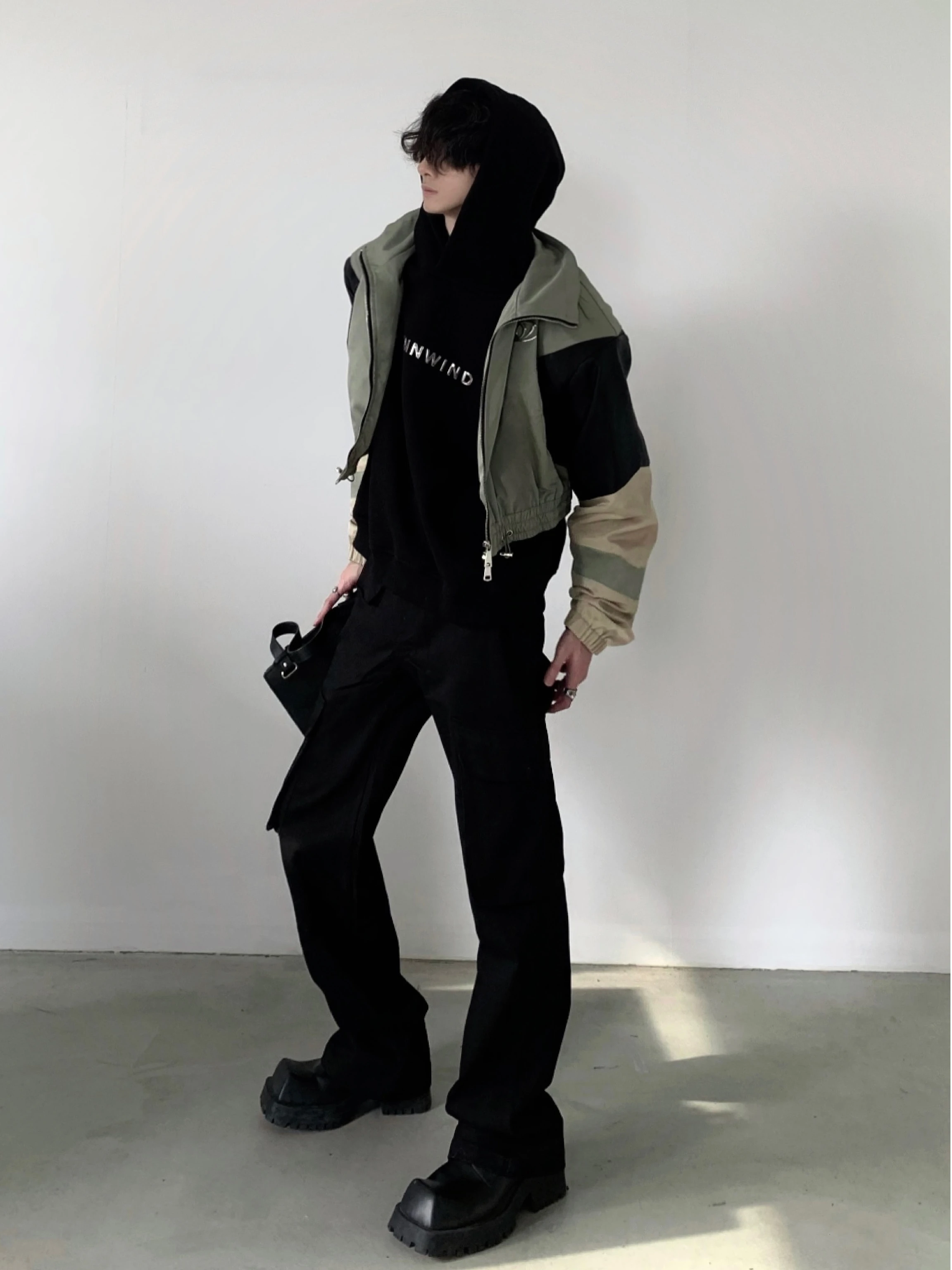 Autumn Mountain Wind Original American Retro Patchwork Design Flight Jacket Men's High Yellow Green Color Collision Outerwear