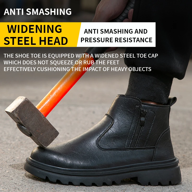 Plus Size 47 Work Boots Steel Toe Shoes Men Leather Boots Waterproof Safety Boot For Engineers Puncture-Proof Protection Shoes - view 6