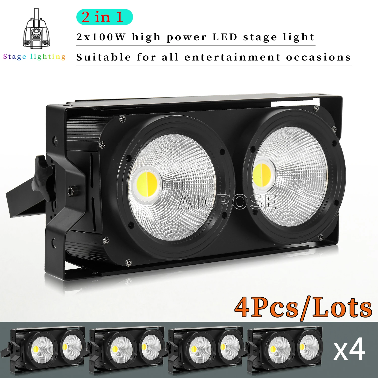 

4Pcs/Lots 200W 2 Eye COB Stage Audience Light Cool White Warm White Light Effect DMX Control Professional DJ Disco Equipment