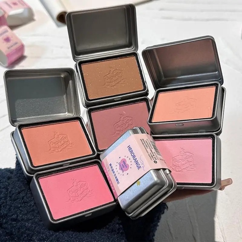 HERORANGE Iron Box Blusher Mineral Powder Langlebige Wangenkonturtönung Gesichtsrouge Kosmetik Einfarbige Rouge-Palette