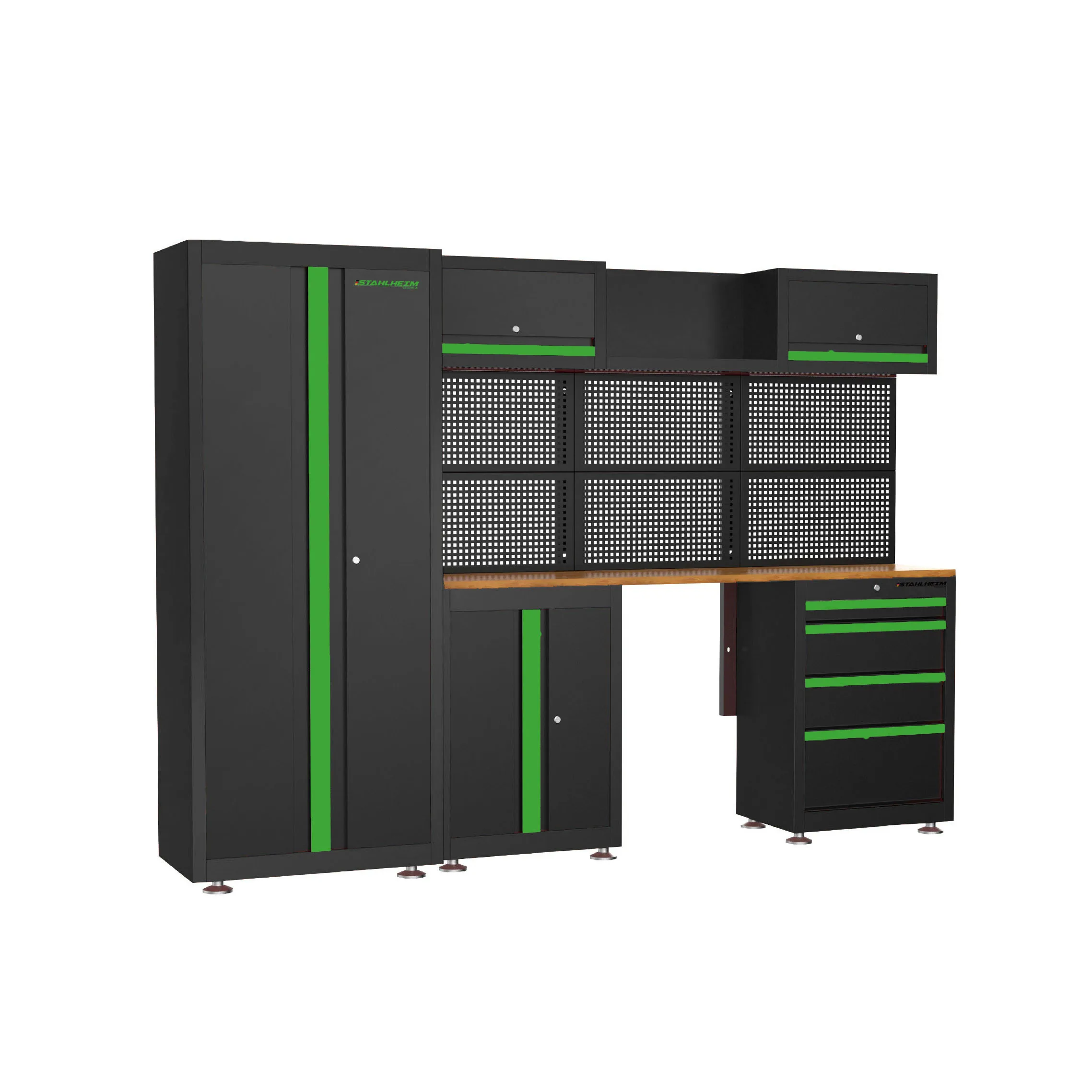 PHIXWELL Basic Removable Large Workshop Toolbox Combination Workbench Garage Storage Tool Cabinet with  Wooden Table Board