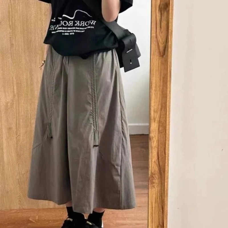 

Deeptown Vintage Midi Skirt for Women Gothic High Waist Fashion Umbrella Skirt Retro Loose Solid A-line Ruffle Skirts Streetwear