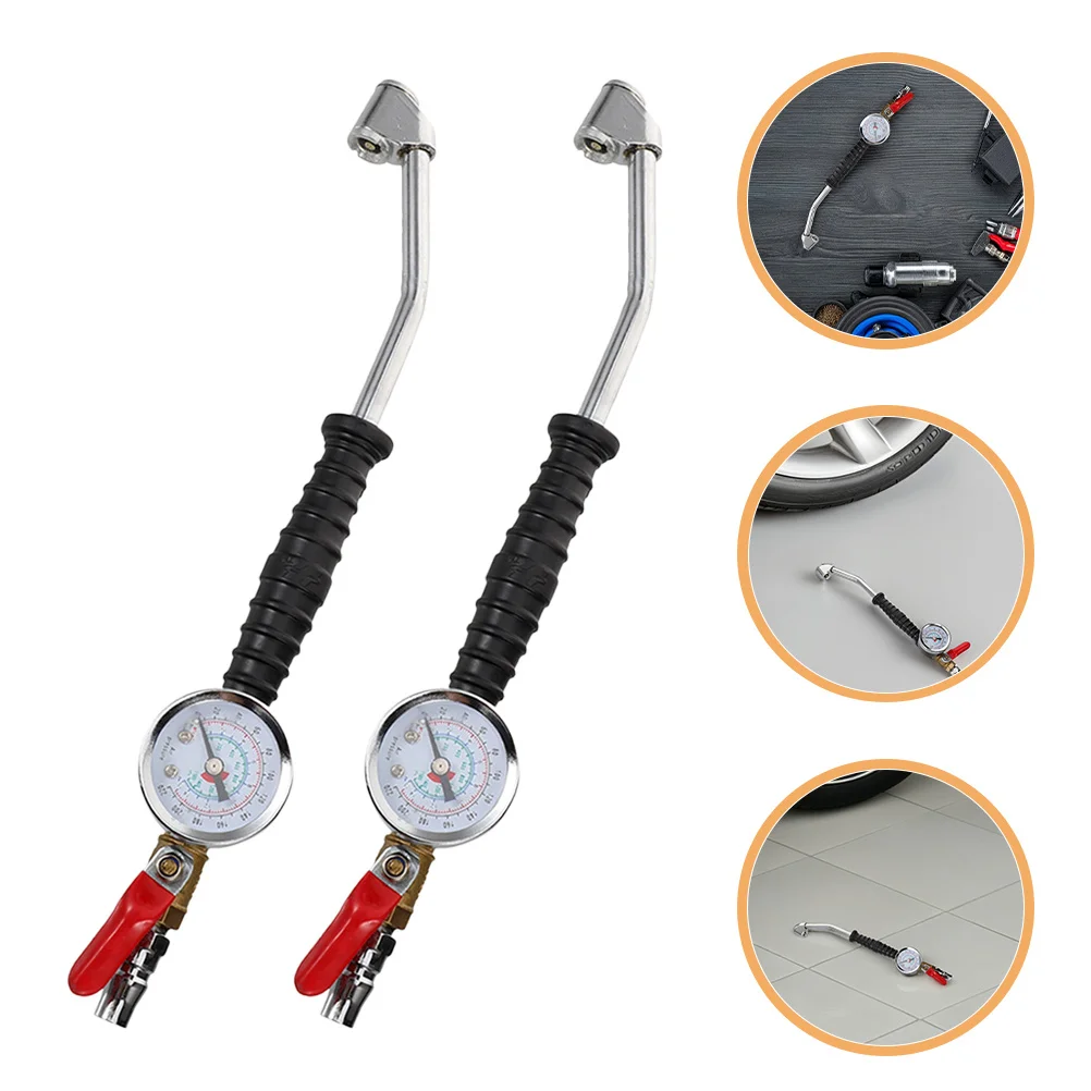 

2 pcs Tire Inflator Gauge Extended Nozzle Quick Connect Air Pressure Monitor For Truck Rv Car Motorcycle Portable Inflation Tool