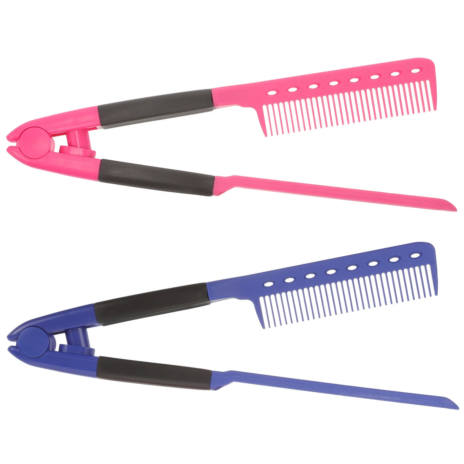 

2Pcs Hair Straightening Comb V-Shaped Durable Plastic Hairdressing Straightener Comb Portable Salon Styling Brush