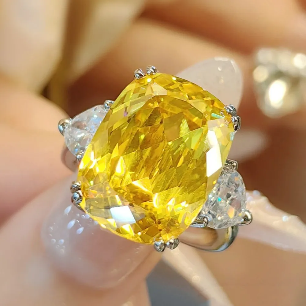 

Sparkling Square Radiant Cutting Citrine High-carbon Diamond Rings for Women Pink Quartz Gemstones Sterling Silver fFine Jewelry