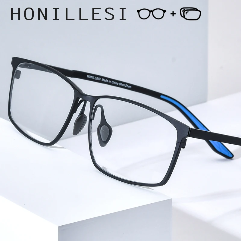 HONILLESI Progressive Prescription Eyeglasses Custom Photochromic Myopia Optical Lens Eyewear Men Square Glasses Titanium Frames