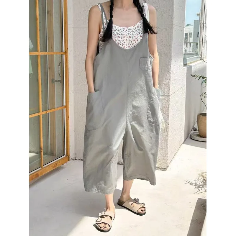Korean Japanese Cross-Border Loose Wide-Leg Casual Overall Pants Simple Versatile Slimming Summer New Relaxing One-Piece Pants
