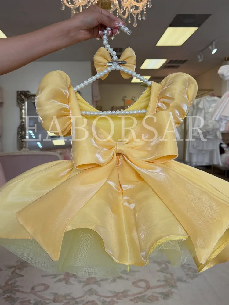 Neues Kinderkleid mit Puffärmeln für Klavieraufführungen, Geburtstagsfeiern und Partys A5019 Vestidos Blumenmädchenkleider – Detail 6