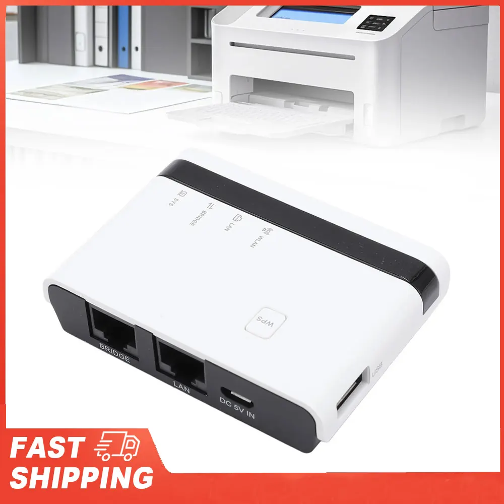 USB Print Server 10/100Mbps LAN Bridge Sharing Wired Wireless Standalone Modes Print Server Plug and Play Support 4 Printers EU