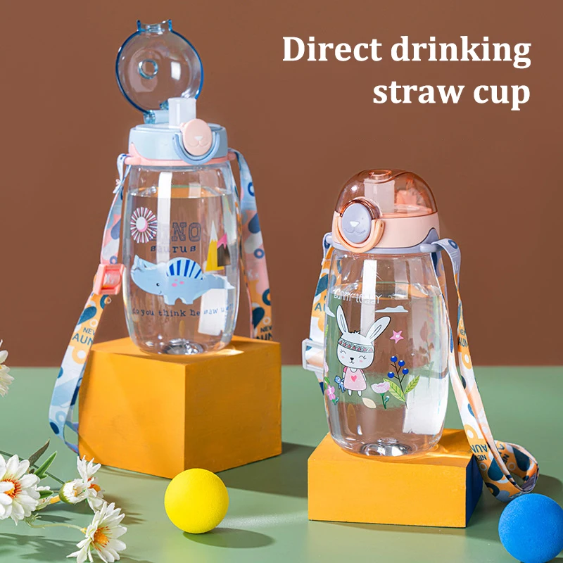 Portable Children's Cups 540ml Cute Kids Water Bottle With Straw Free BPA Leakproof Outdoor School Water Bottle