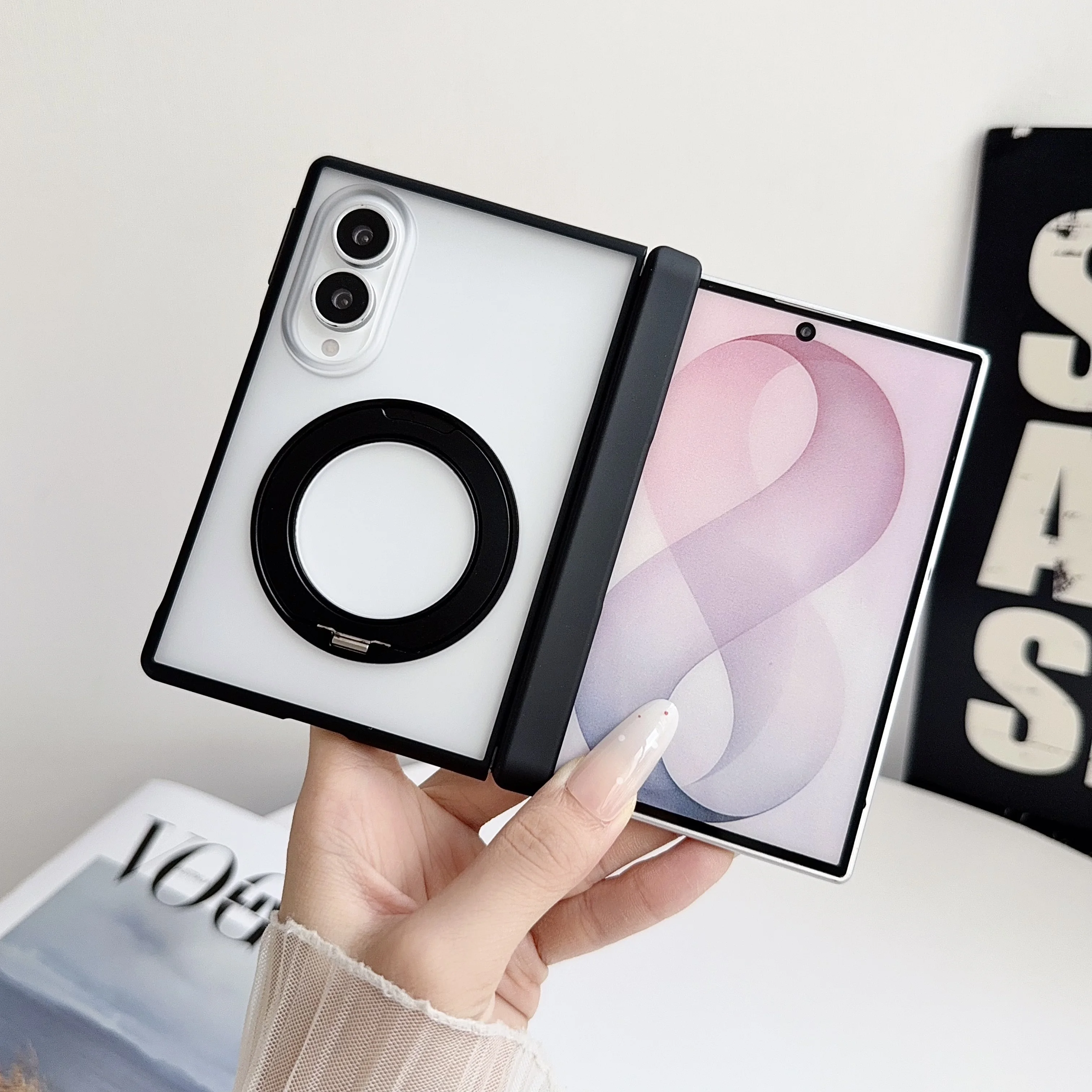 For Samsung Galaxy Z Fold 8 ZFold8 Case Frosted Transparent Magnetic 360 Rotating Holder Hinge Shockproof Back Cover Accessories