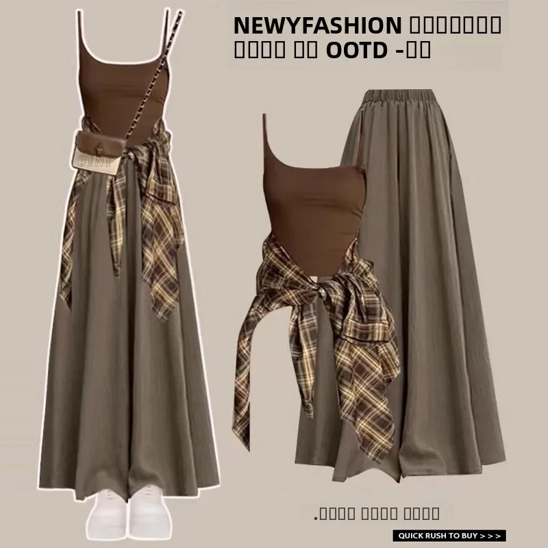 

Осенний ансамбль Dopne Faion, женская новинка 2025 года, юбка с высокой талией и ремешком-русалкой, брюки, комплект из футболки с воротником