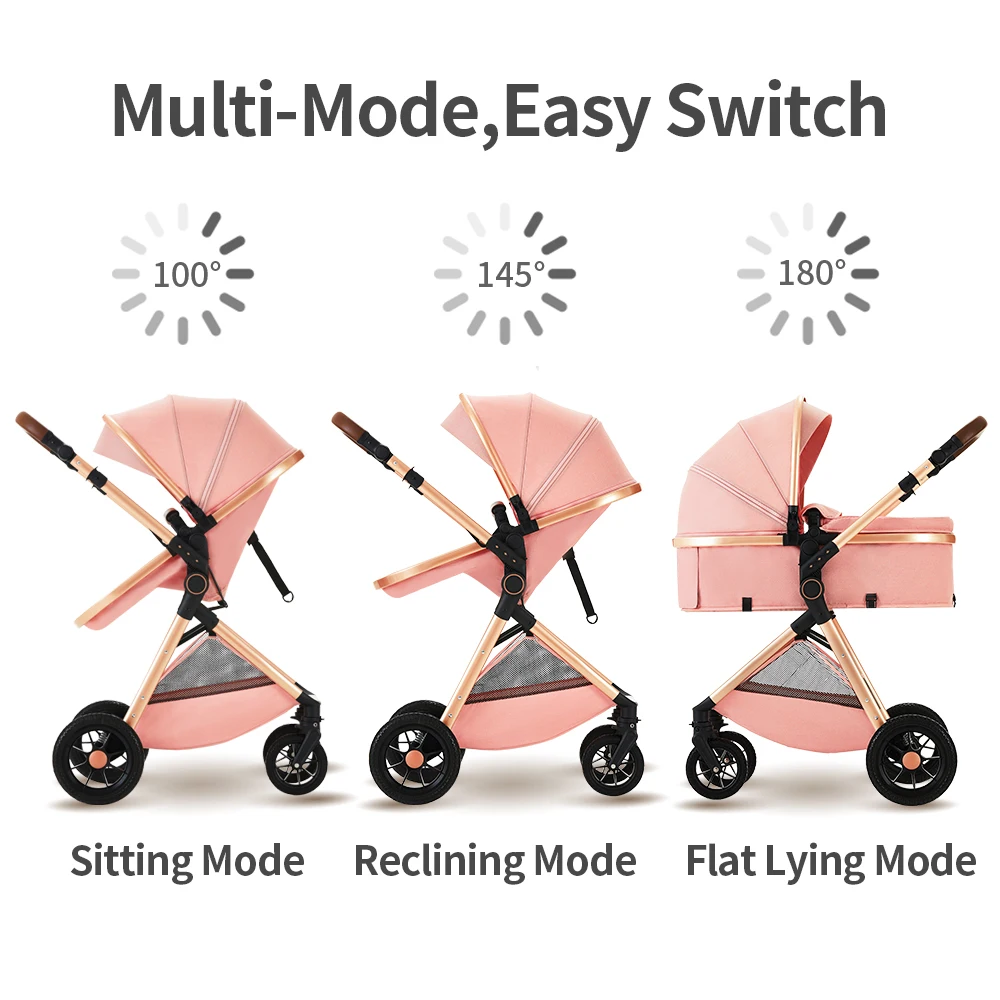 3-in-1 Baby-Kinderwagen mit Hochlandschaftsposition, verstellbarem Griff, Reisekinderwagen mit Wickeltaschen und Netz, Baby-Buggy – Detail 6