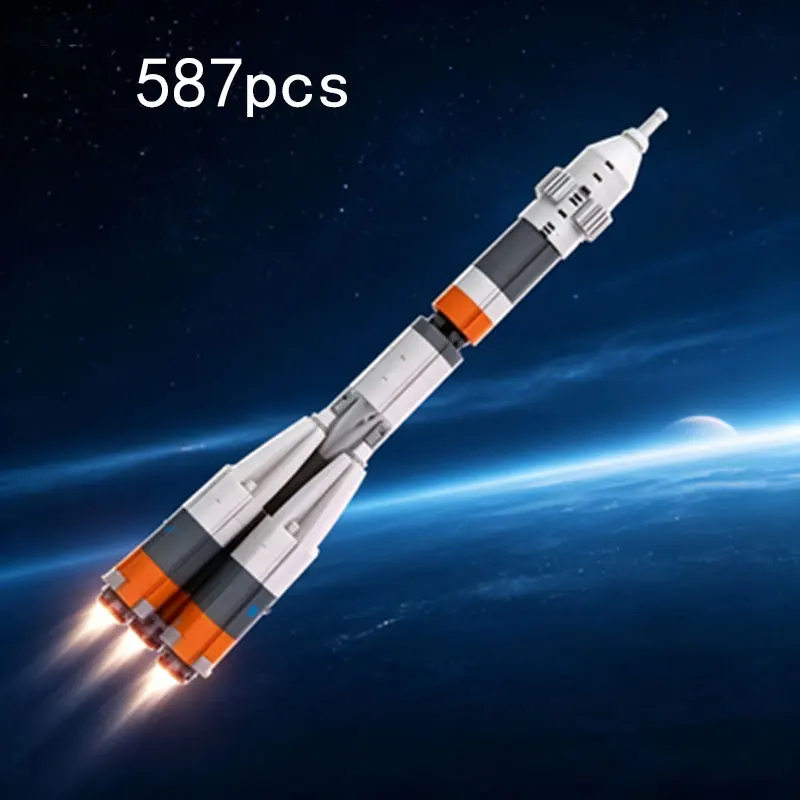 MOC 587-Piece Carrier Rocket Model – Small-Particle Building Blocks; Creative Display Piece, Collectible Toy, and Gift
