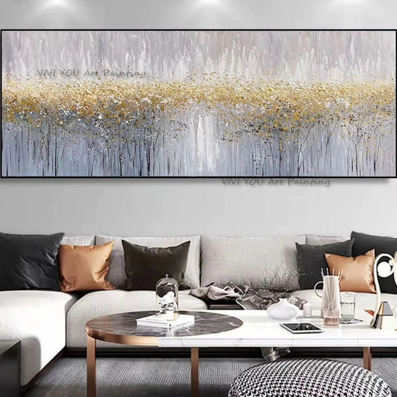 Handpainted Thick Acrylic Textured 3D Abstract Gold Tree Oil Painting No Frame Wall Hanging Art Paintings Art